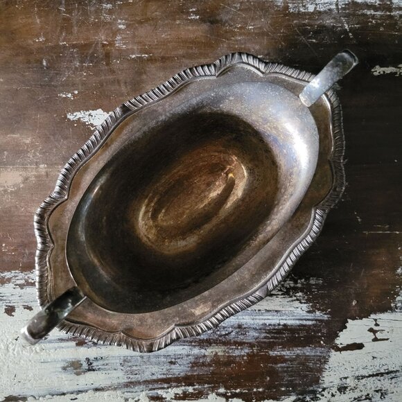 Vintage F. B. Rogers Silver Co Silverplate on Copper Double Handle Sauce Bowl - Picture 8 of 10